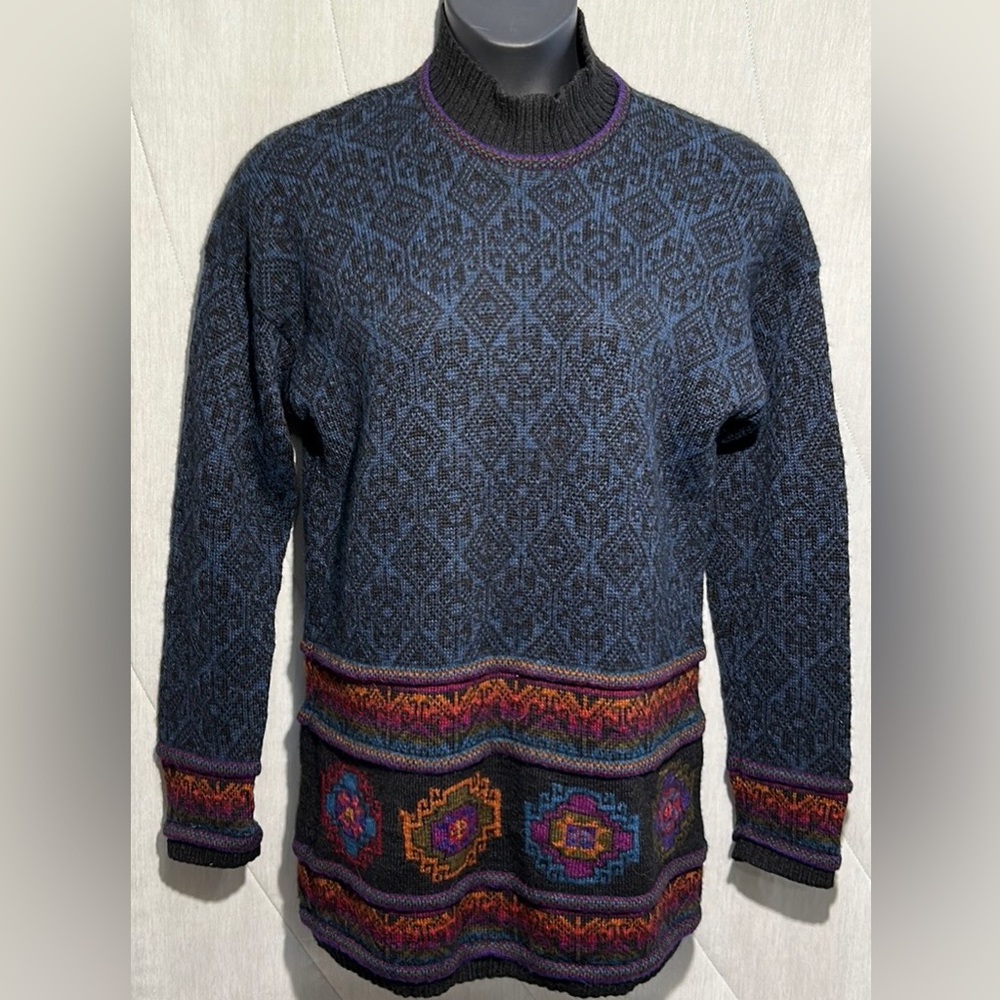 Peruvian Connection 100% Alpaca Handcrafted Sweater Hand Knitted Bright Colors